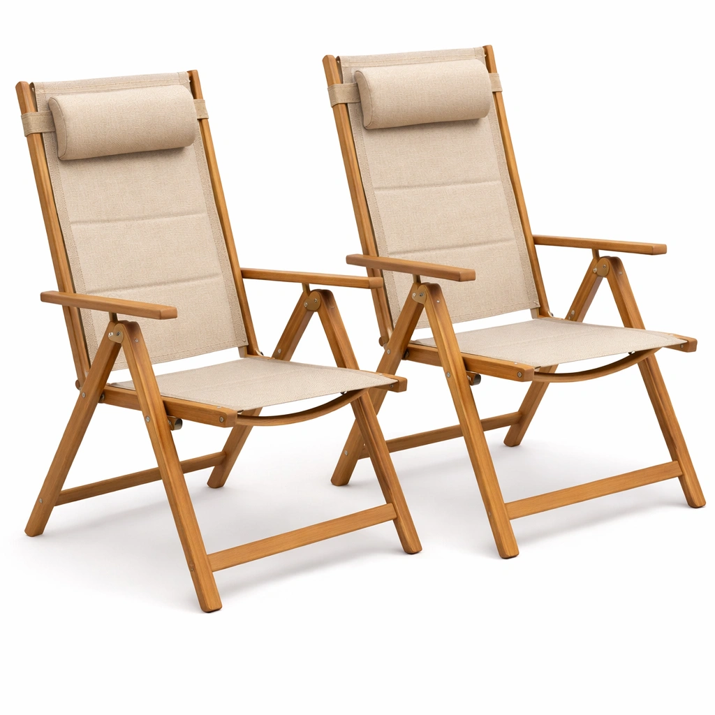 Sillas plegables de madera con respaldo reclinable set de 2-Olvuno