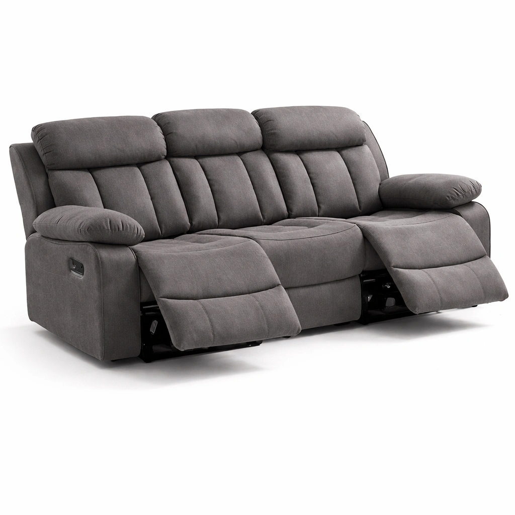 Sofa reclinable de tres plazas con mecanismo ajustable-Olvuno