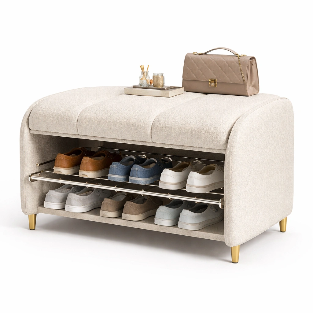 Banco zapatero tapizado con almacenamiento inferior-Olvuno
