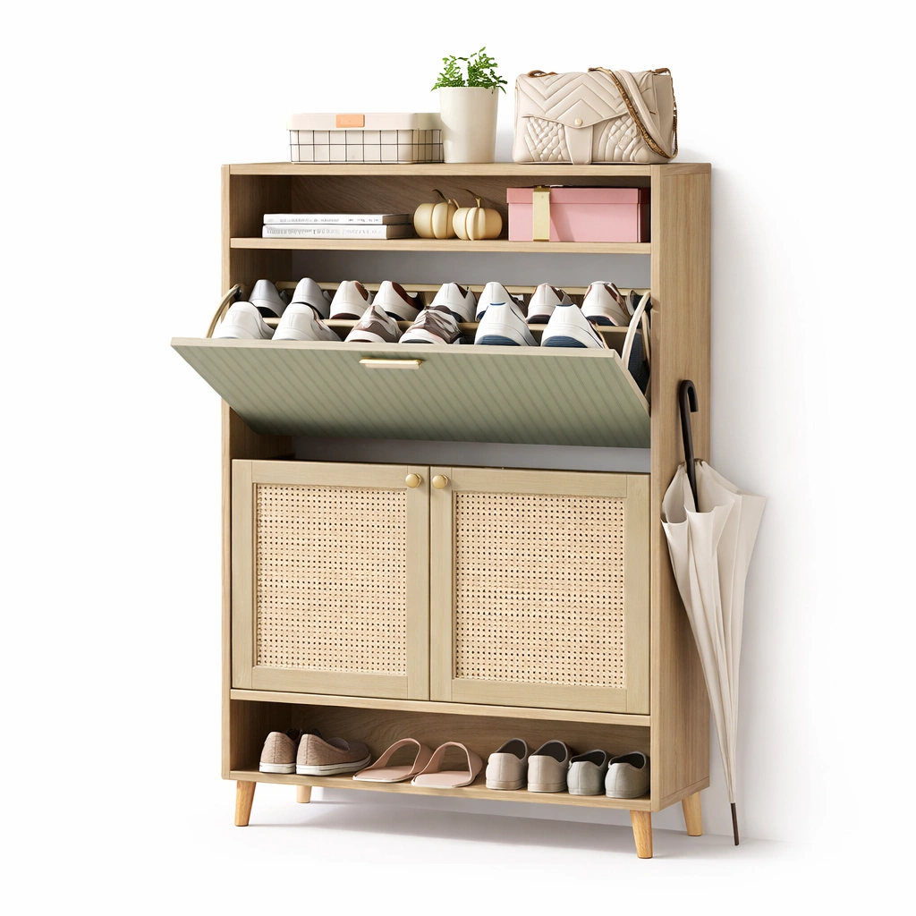 Armario zapatero con puertas abatibles y estantes-Olvuno