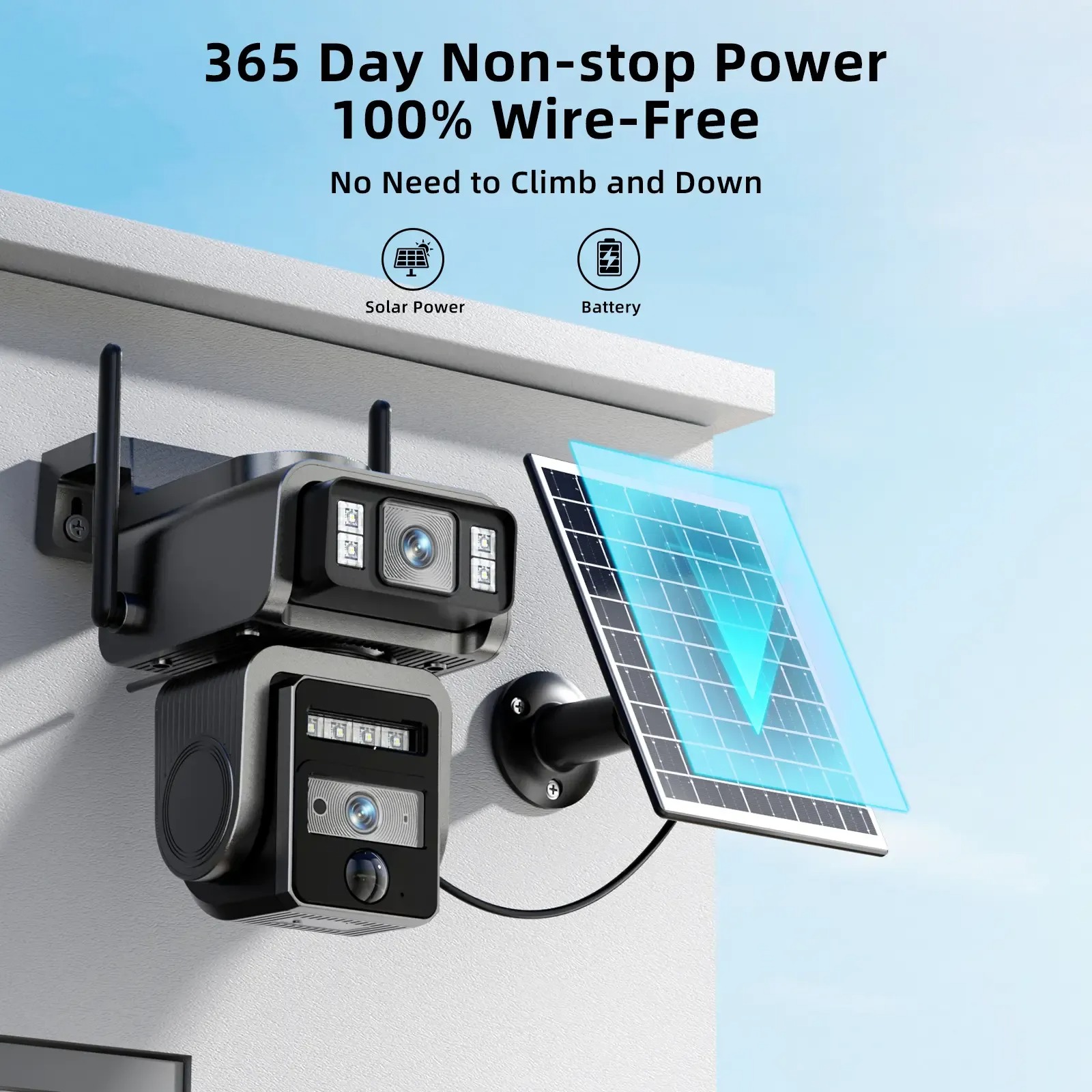 Cámara de seguridad solar WiFi con foco 1080P HD Imagen clara PlR Detección de movimiento Visión nocturna en color Cámara de seguridad inalámbrica resistente al agua negra Lentes duales sin callejones sin salida Seguimiento automático ofertas inalámbricas