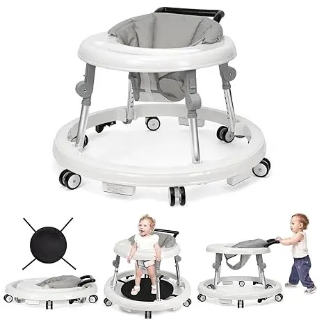 Andador para bebés plegable con 9 alturas ajustables (6-12 meses); con ruedas, portátil y antivuelco; diseño rodante y portátil.
