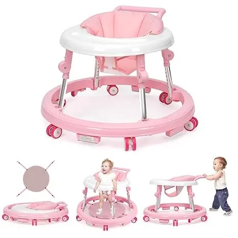 Andador para bebés plegable con 9 alturas ajustables (6-12 meses); con ruedas, portátil y antivuelco; diseño rodante y portátil.