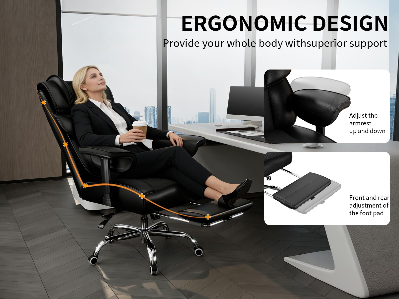 [Today's flash sale] KOCEN Big and Tall Office Chair, Desk Chair with Soft Adjustable Armrests, Ergonomic High Back Gaming Chair with Lumbar Support, Executive Computer Chairs with Footrest KC-5184