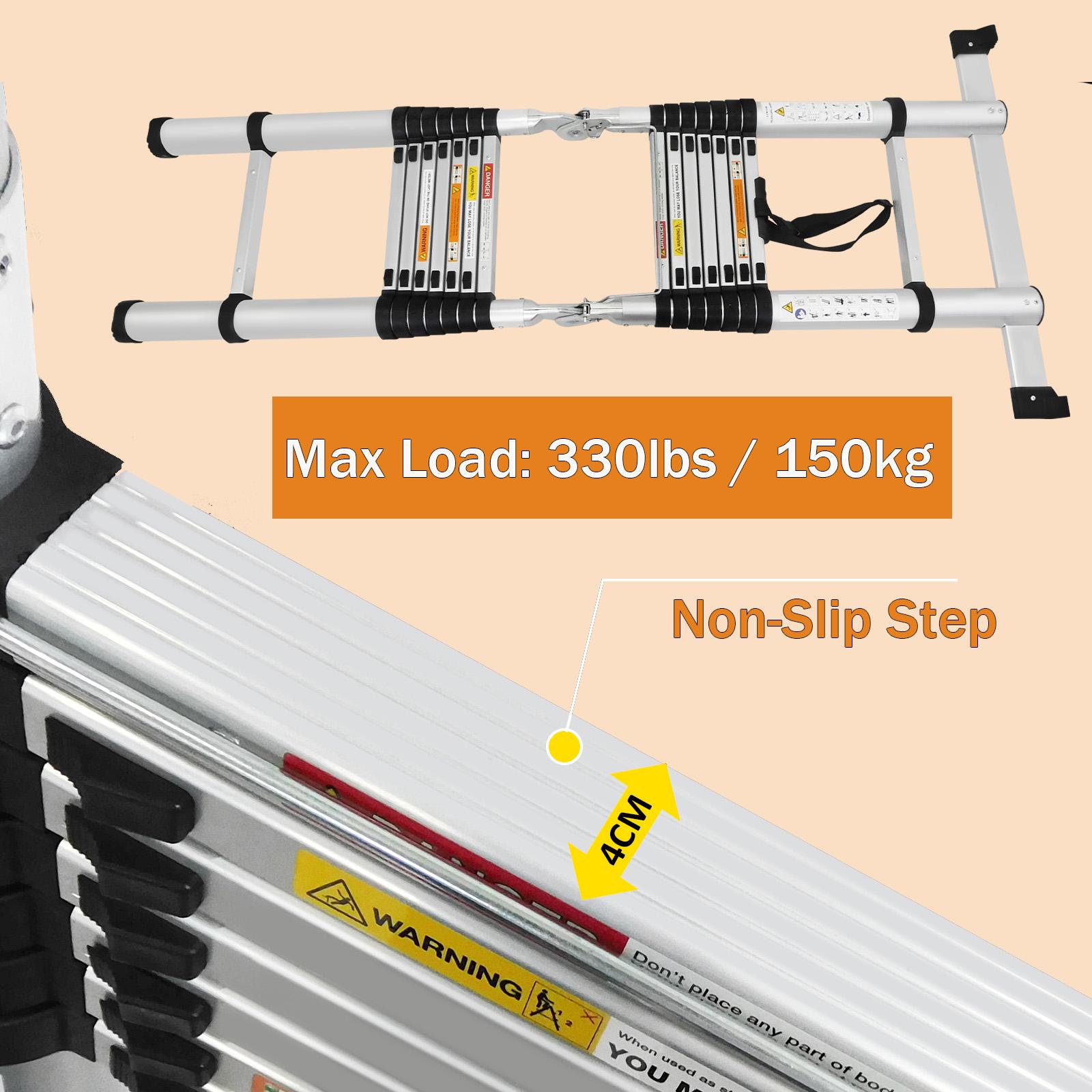 Telescoping Ladder Aluminum A-frame Extension Ladder, Folding Ladder with Stabilizer Bar and Anti-Slip Feet, 330lbs Max Load Capacity, for Home, Office ( 6.2+6.2FT / 8.2+8.2FT ) Telescoping Ladder Aluminum A-frame Extension Ladder, Folding Ladder with Stabilizer Bar and Anti-Slip Feet, 330lbs Max Load Capacity, for Home, Office ( 6.2+6.2FT / 8.2+8.2FT )