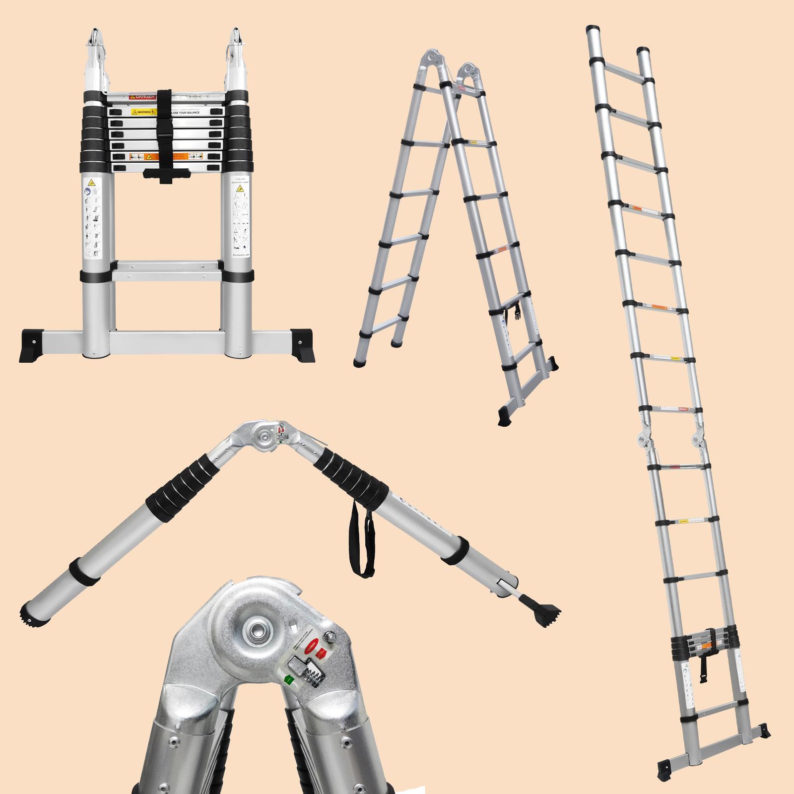 Telescoping Ladder Aluminum A-frame Extension Ladder, Folding Ladder with Stabilizer Bar and Anti-Slip Feet, 330lbs Max Load Capacity, for Home, Office ( 6.2+6.2FT / 8.2+8.2FT ) Telescoping Ladder Aluminum A-frame Extension Ladder, Folding Ladder with Stabilizer Bar and Anti-Slip Feet, 330lbs Max Load Capacity, for Home, Office ( 6.2+6.2FT / 8.2+8.2FT )