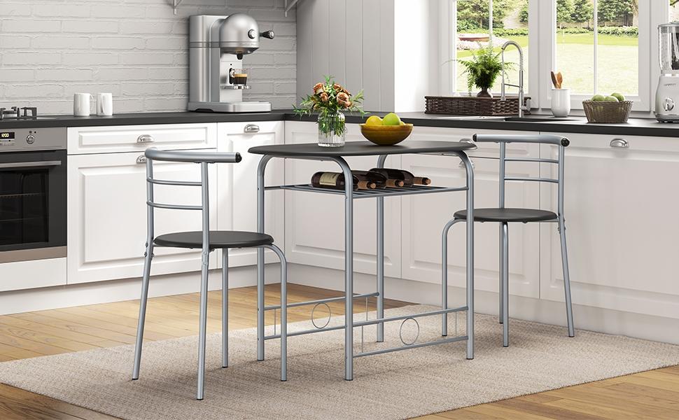 Yaheetech 3 Piece Dining Table Set Kitchen Table & Chair Sets for 2 with Steel Legs and Storage Rack for Kitchen Apartment Small Space Yaheetech 3 Piece Dining Table Set Kitchen Table & Chair Sets for 2 with Steel Legs and Storage Rack for Kitchen Apartment Small Space