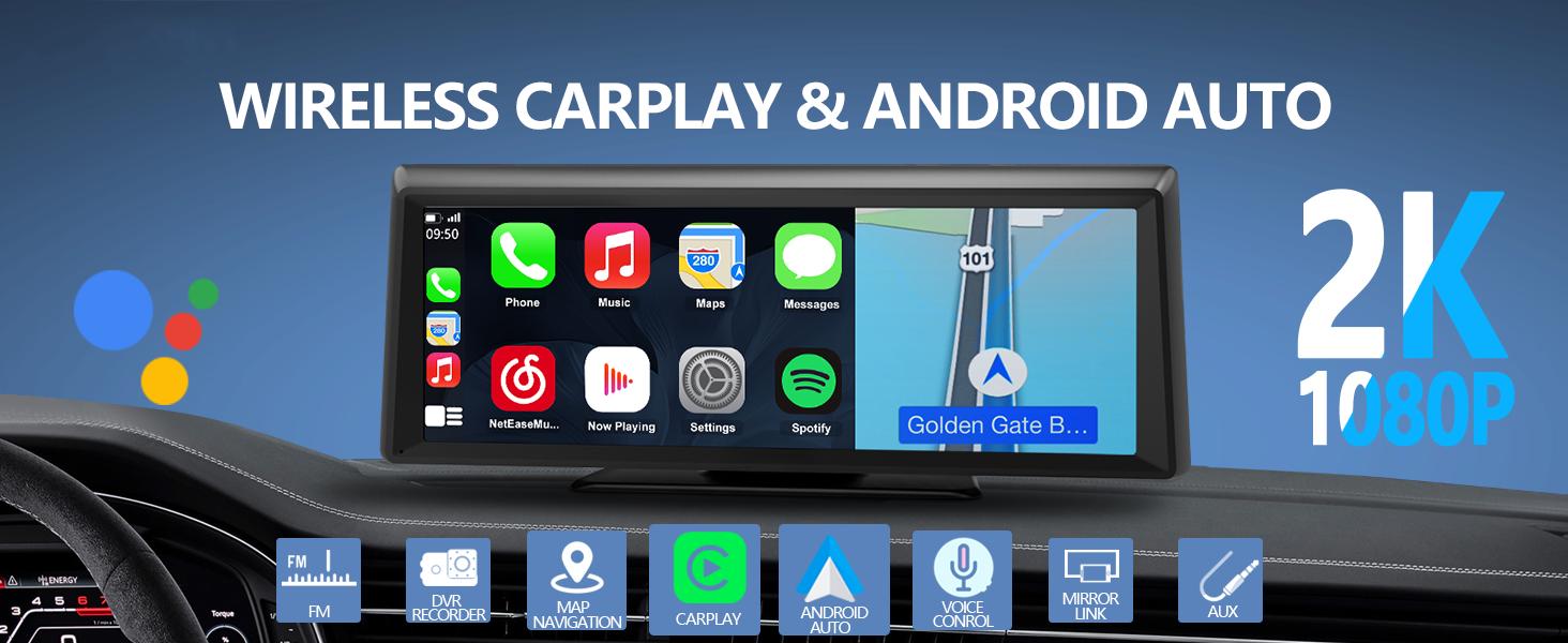 【Hieha】fathersdaygift-Wireless CarPlay Screen with 2K Dash Cam, 8.14" Portable Touchscreen Car Stereo with CarPlay & Android Auto, 1080P Backup Camera, Voice Control, Bluetooth, Mirror Link, GPS Navigation 【Hieha】fathersdaygift-Wireless CarPlay Screen with 2K Dash Cam, 8.14" Portable Touchscreen Car Stereo with CarPlay & Android Auto, 1080P Backup Camera, Voice Control, Bluetooth, Mirror Link, GPS Navigation