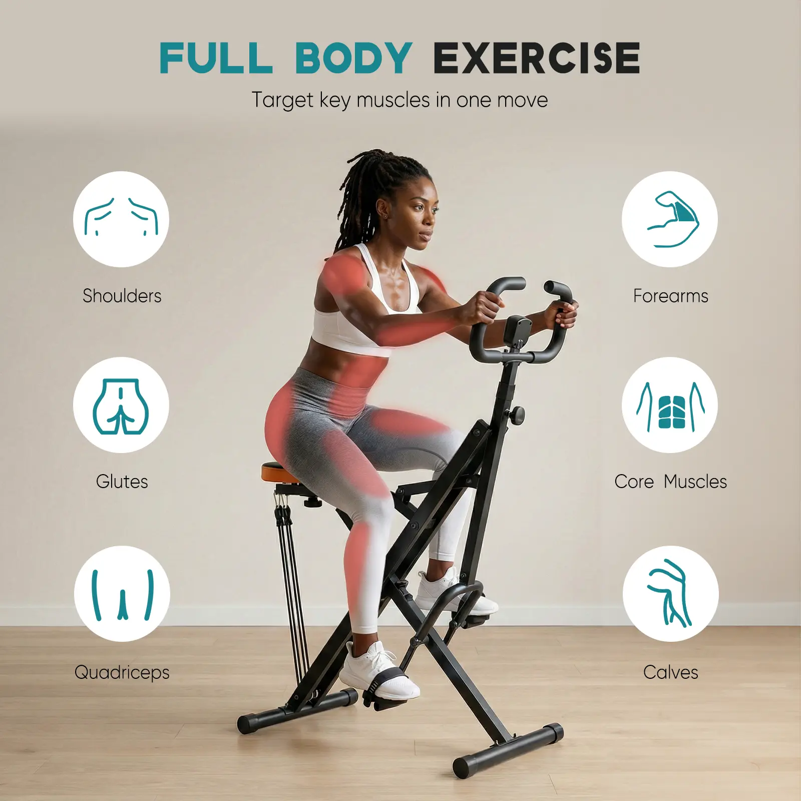Máquina de remo y sentadillas para glúteos y piernas con pantalla LCD y diseño plegable – Resistencia ajustable para entrenamiento de cuerpo completo en casa.