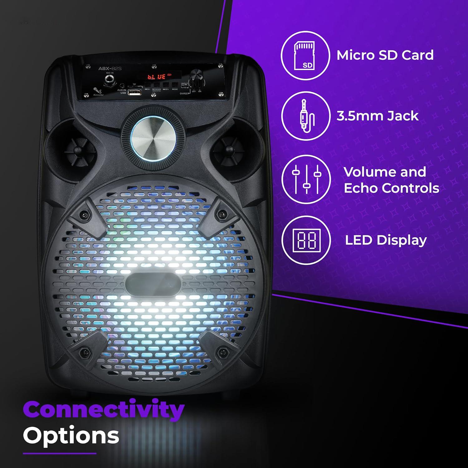 Wireless Rechargeable LED 8" Subwoofer Wireless Portable Bluetooth PA Speaker With Stand Microphone FM Radio. Karaoke System Sound Box Audio Wireless Rechargeable LED 8" Subwoofer Wireless Portable Bluetooth PA Speaker With Stand Microphone FM Radio. Karaoke System Sound Box Audio