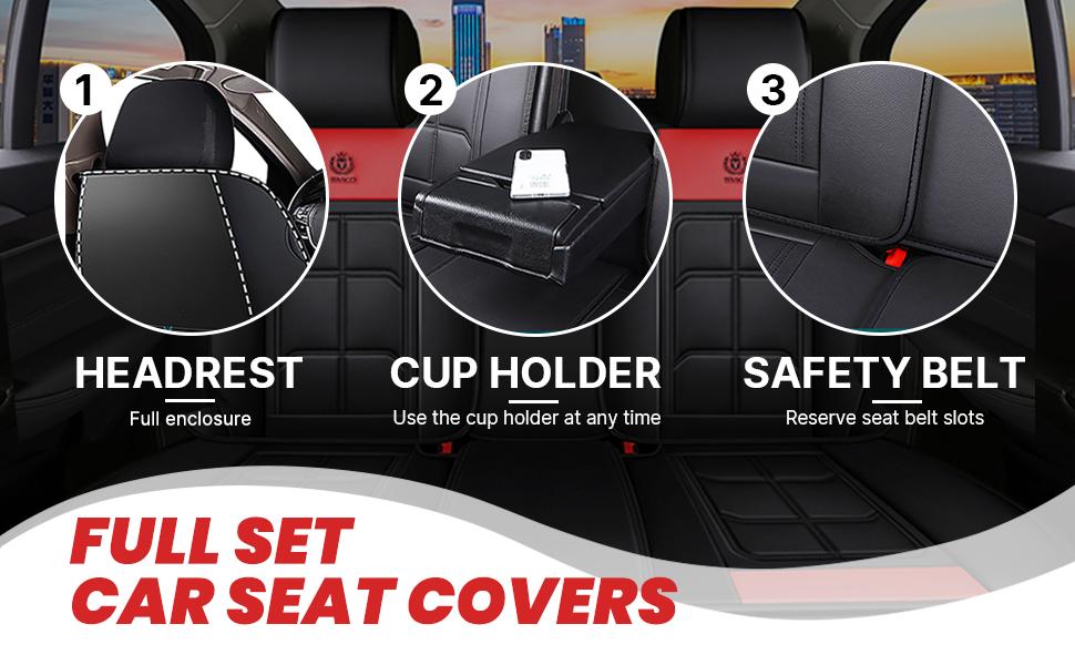 XIANGTA Luxury Leather 5-seater Car Seat  Universal Safety Airbag Interface Waterproof, Anti slip, Easy to Clean  Car Gift Full Set Black Seat Covers for Ford Trucks, Black Blue Stitched Ram Seat Cushions car decor car stuff for women Car Seat Protectors