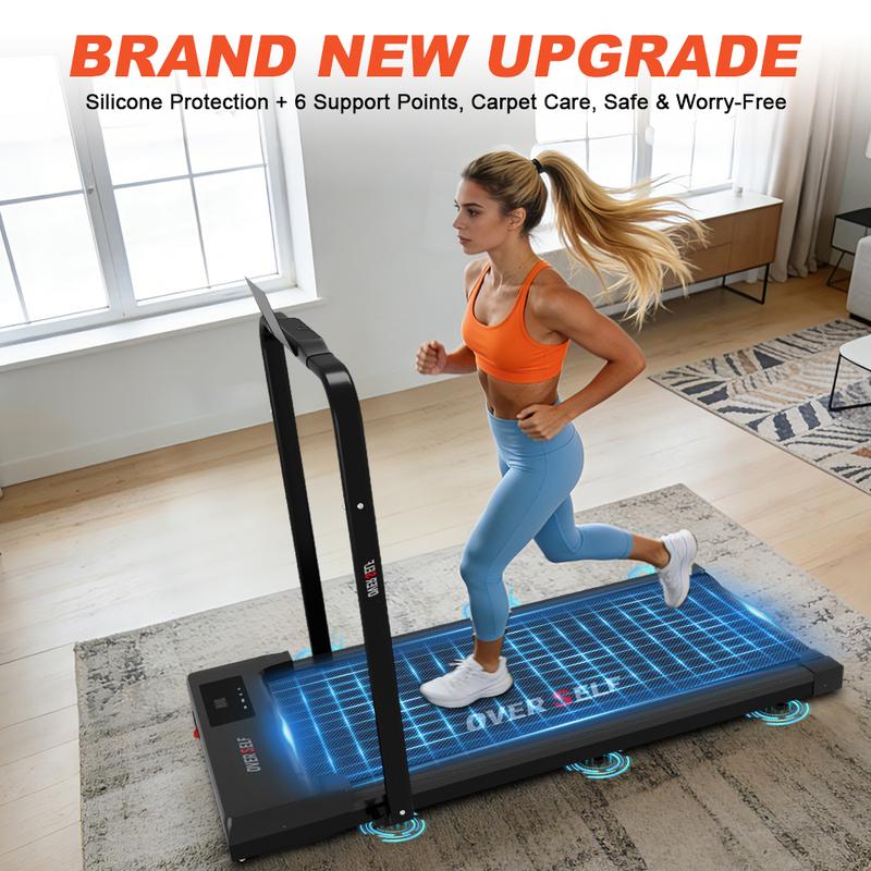 Cinta de correr plegable portátil con manillar, capacidad de carga de 136 kg (300 lbs), alfombrilla protectora para alfombras, control remoto, estación de entrenamiento multifuncional (equipo de fitness)