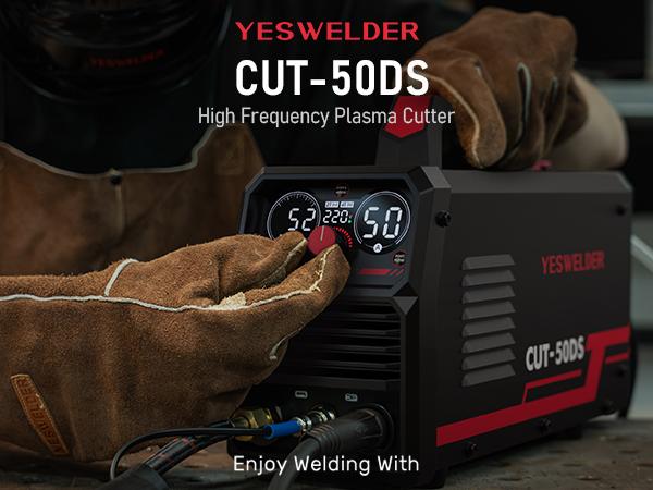 YESWELDER CUT-50DS 50Amp 110/220V Plasma Cutter, Digital Display Air Power Plasma Cutting Machine - 2T/4T and 16/25" Max Cut