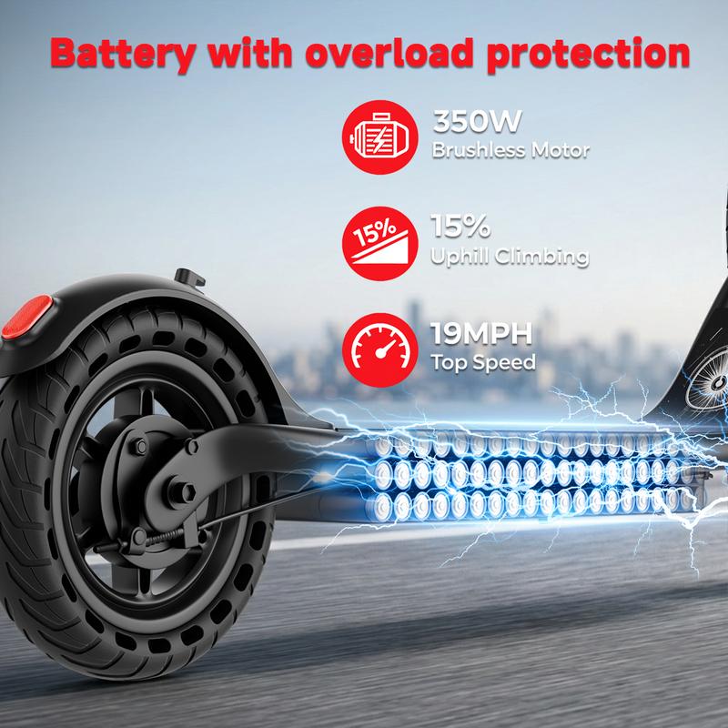 Patinete eléctrico plegable de 350 W - Batería de 36 V y 5,2 Ah, velocidad máxima de 30 km/h, neumáticos macizos de 21,5 cm, control por aplicación, sistema de doble frenado, resistente al agua IPX4, capacidad de carga de 120 kg, transporte urbano intelig