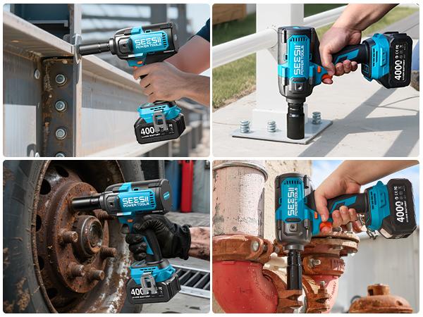 SEESII Upgraded Electric Impact Wrench Detachable Handle - 1180 Ft-lbs (1600 N&middot;m) 1/2" High-Torque, 21V Cordless + 2x 4.0Ah Batteries | for Car/Truck/Mower/Industrial Tasks,WH12 Ultra Pro