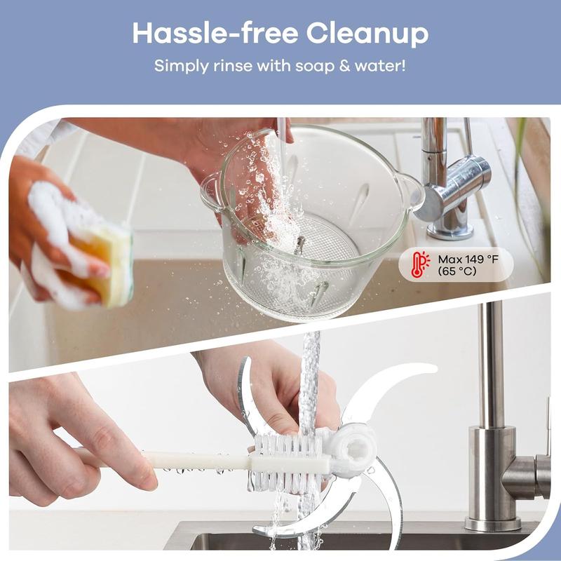 Procesador de alimentos con recipientes de vidrio de 8 tazas y recipiente de acero inoxidable de 8 tazas, picadora de alimentos de 2 velocidades, molinillo de carne, botón mejorado y luz de protección inteligente contra sobrecalentamiento. Incluye cepillo
