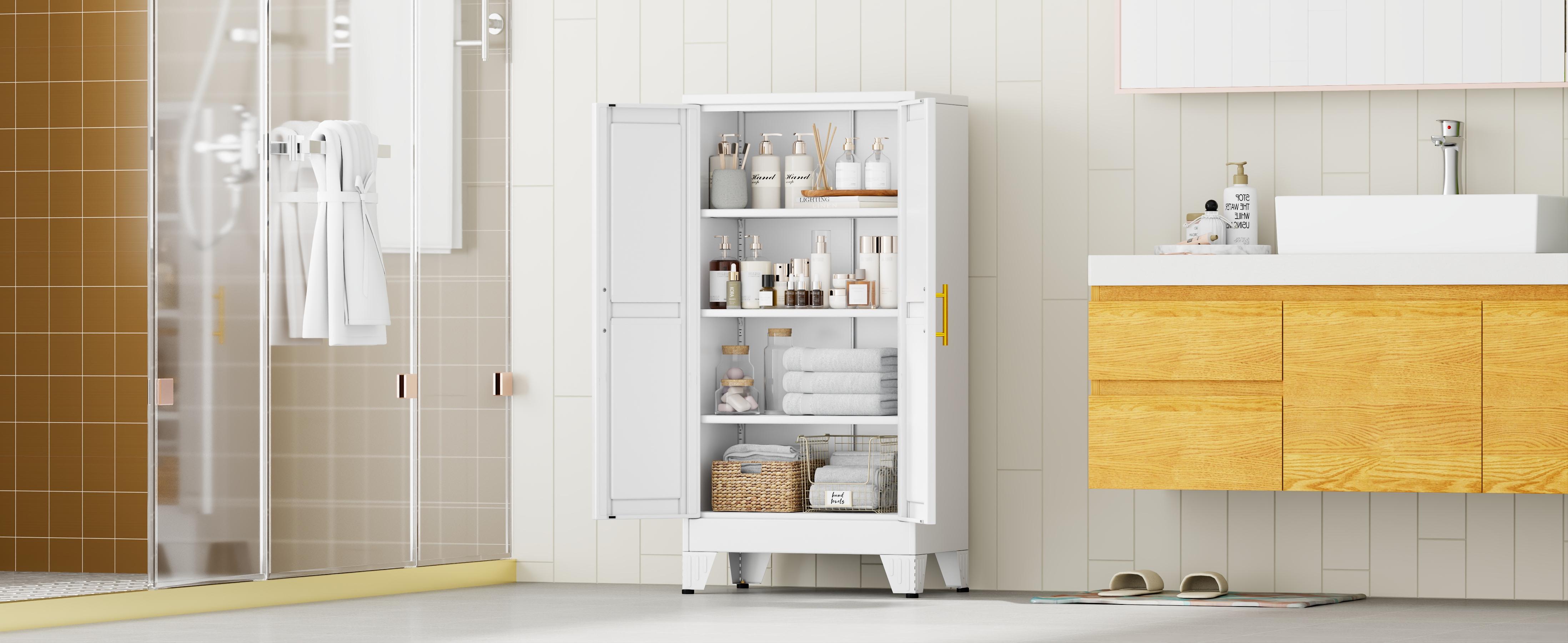 Metal Pantry Cabinet with 2 Doors and Adjustable Shelves Available in four sizes: 47"61" 71" 75" Kitchen Storage Cabinet with Gold Handles - Versatile Storage for Kitchen, Bathroom, Dining Room, Utility Room