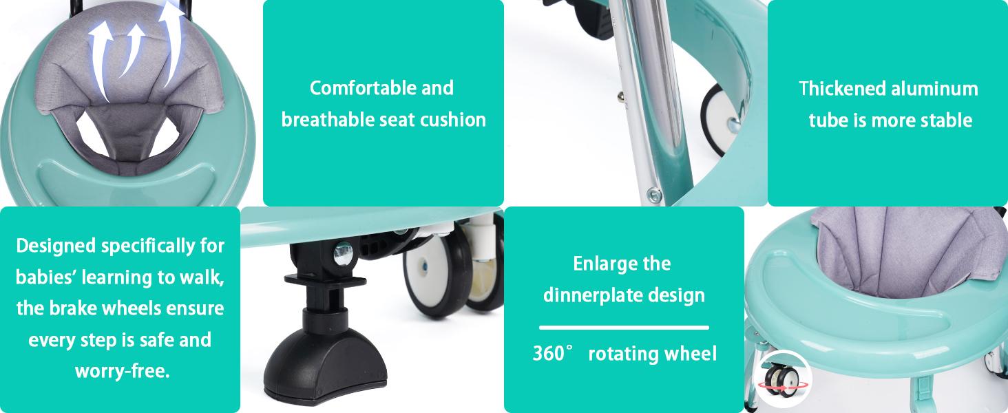 【mothersdaygift】Baby Walker Foldable with 9 Adjustable Heights, 6-12 Months  Baby Walkers, with Wheels Portable Anti-Rollover, Rolling portable design,Valentine's Day gifts