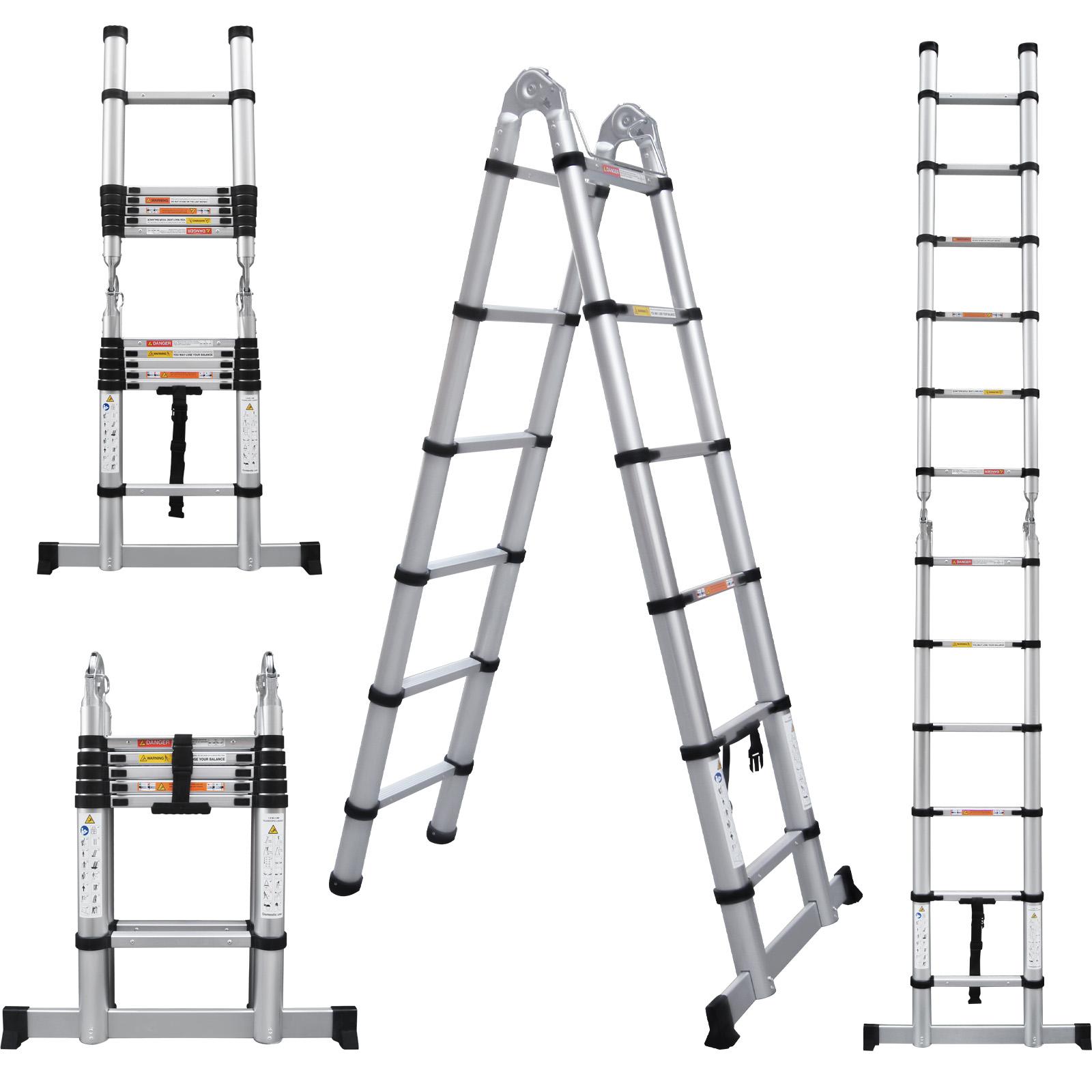 Telescoping Ladder Aluminum A-frame Extension Ladder, Folding Ladder with Stabilizer Bar and Anti-Slip Feet, 330lbs Max Load Capacity, for Home, Office ( 6.2+6.2FT / 8.2+8.2FT ) Telescoping Ladder Aluminum A-frame Extension Ladder, Folding Ladder with Stabilizer Bar and Anti-Slip Feet, 330lbs Max Load Capacity, for Home, Office ( 6.2+6.2FT / 8.2+8.2FT )