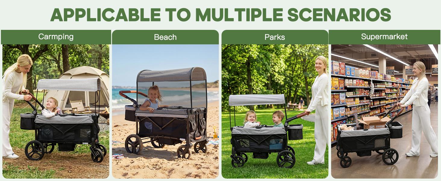 Dripex Stroller Wagon for 2 Kids, All-Terrain Foldable Kids Wagon Stroller with Removable Canopy, Mosquito Net, Snack Tray, Cup Holders & Storage Basket Dripex Stroller Wagon for 2 Kids, All-Terrain Foldable Kids Wagon Stroller with Removable Canopy, Mosquito Net, Snack Tray, Cup Holders & Storage Basket