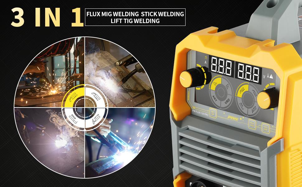【DealsForYouDays】Puwu 135A 110V MIG Welder,Flux Core Welder with Flux MIG/Lift TIG/Stick 3-in-1 IGBT Inverter LED Digital Display Gasless Welder, Portable Welding Machine, welding machines 【DealsForYouDays】Puwu 135A 110V MIG Welder,Flux Core Welder with Flux MIG/Lift TIG/Stick 3-in-1 IGBT Inverter LED Digital Display Gasless Welder, Portable Welding Machine, welding machines
