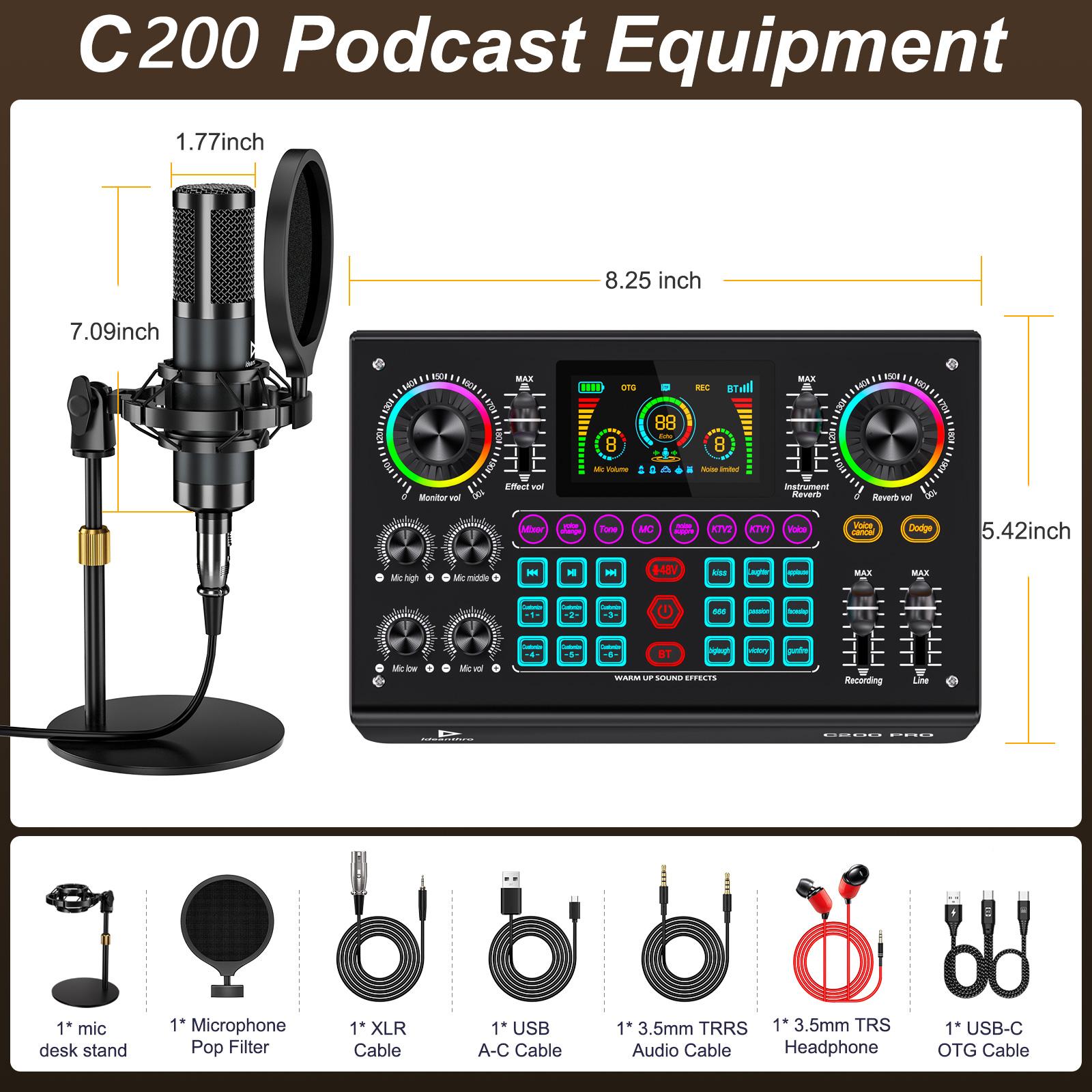 Ideanthro C200PRO-P15 Sound Card Mixer, Podcast Bundle Live with XLR Microphone Connector, Professional Chipset, ouch Voice Change for Podcast,Recording,Vocal,Game VoiceOK，#TikTokShopBlackFriday