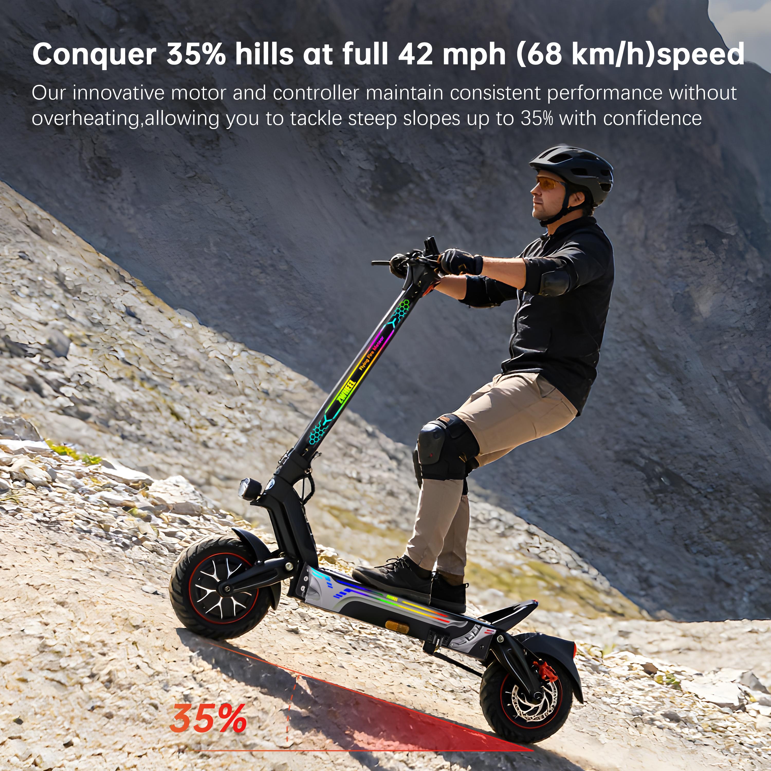[ZWHEEL] GT1 LITE Powerful Max Pro Electric Scooter, 50 miles Range, Equipped with a 4000W dual motor, Up to 42MPH speed, 11'' Tubeless Tires, Front and rear shock absorbers, Hands-free unlocking, Anti-theft protection, and a foldable design,Summer Vibes