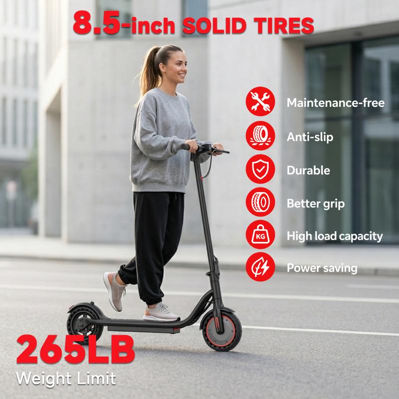 Patinete eléctrico plegable de 350 W - Batería de 36 V y 5,2 Ah, velocidad máxima de 30 km/h, neumáticos macizos de 21,5 cm, control por aplicación, sistema de doble frenado, resistente al agua IPX4, capacidad de carga de 120 kg, transporte urbano intelig