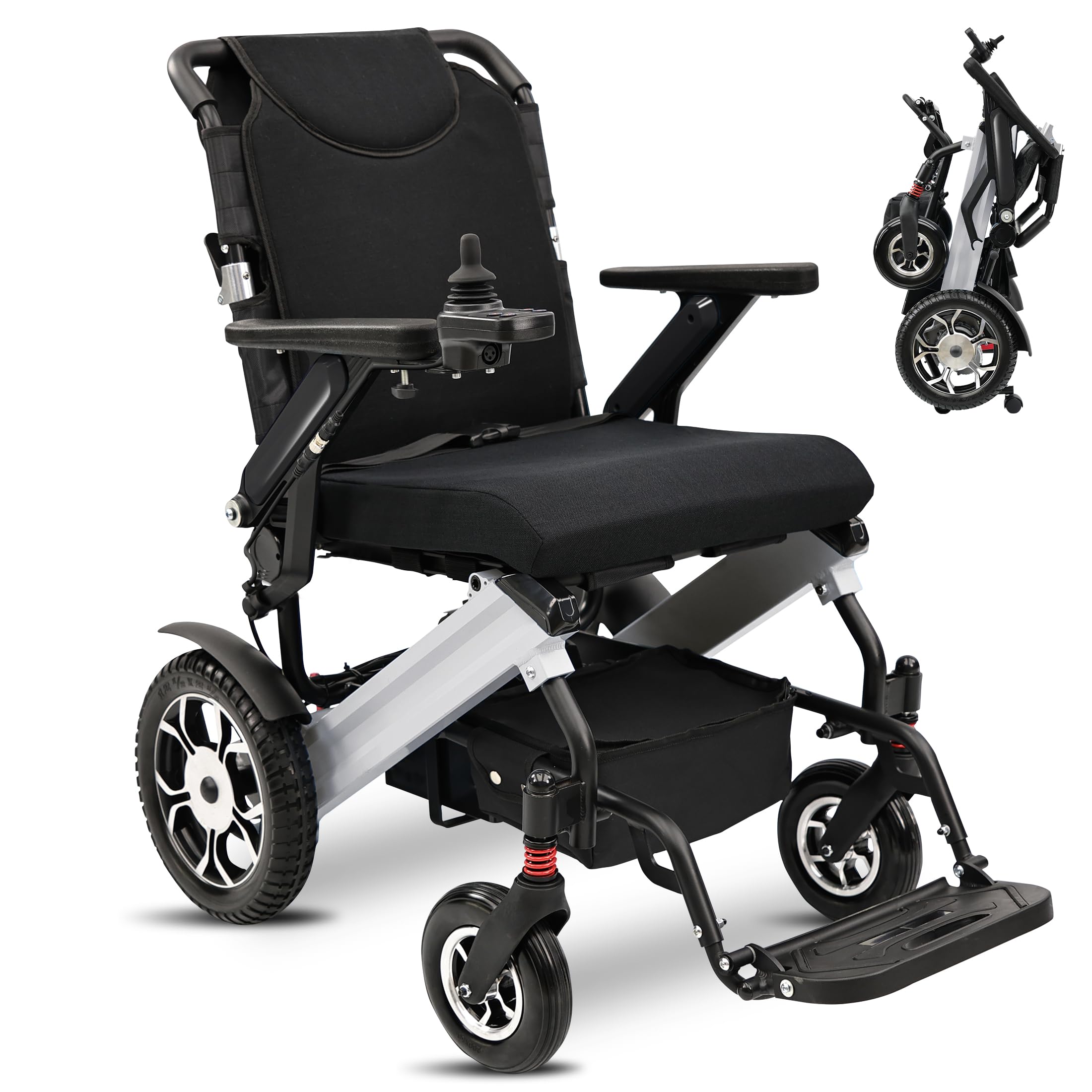 Silla de ruedas eléctrica para adultos, estructura de aluminio plegable y ligera, doble motor de 24 V, batería de litio de largo alcance, capacidad de 300 libras.