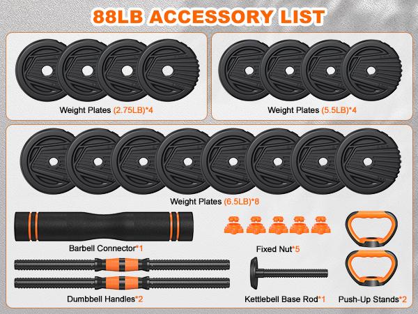 5 in 1 Adjustable Dumbbell set, 55/66/88lbs Weight Set for Home Workout,  Pesas Para Ejercicios en Casa Used as Barbell, Kettlebells, Push up Stand, Fitness Equipment for Home Gym Suitable Men/Women summervibes