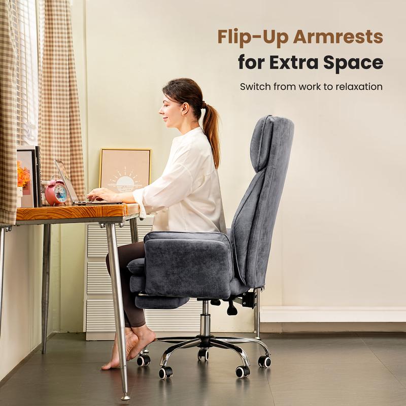 【Compras navideñas】Silla de oficina grande y alta, reposabrazos abatibles para mascotas y para sentarse con las piernas cruzadas, silla ergonómica ejecutiva para juegos de computadora con reposapiés, silla de escritorio reclinable de asiento ancho con tel