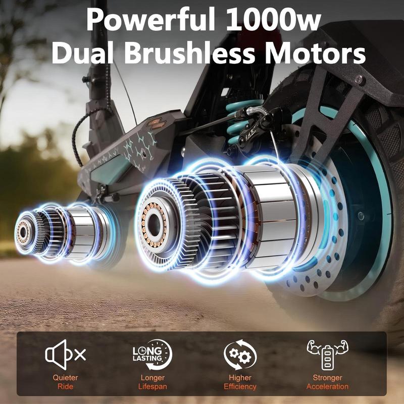 Patinete eléctrico G2/G2Pro para adultos, motor sin escobillas de 800/1000 W*2, neumáticos todoterreno de 10", autonomía de 45/56 km/h, patinete eléctrico plegable para desplazamientos urbanos con pantalla LED, sistema de doble frenado y baterías H.