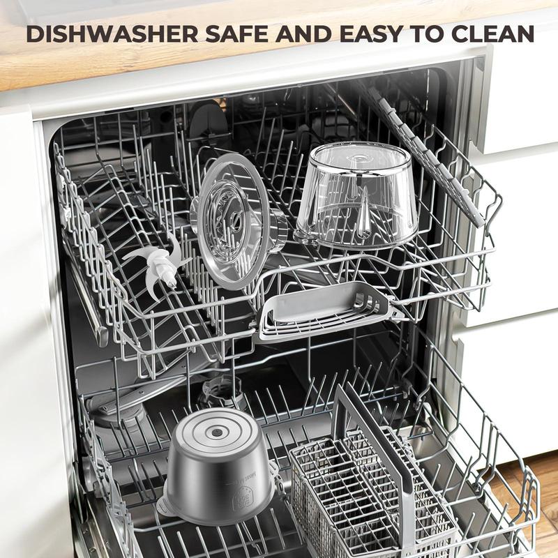 Procesador de alimentos con recipientes de vidrio de 8 tazas y recipiente de acero inoxidable de 8 tazas, picadora de alimentos de 2 velocidades, molinillo de carne, botón mejorado y luz de protección inteligente contra sobrecalentamiento. Incluye cepillo