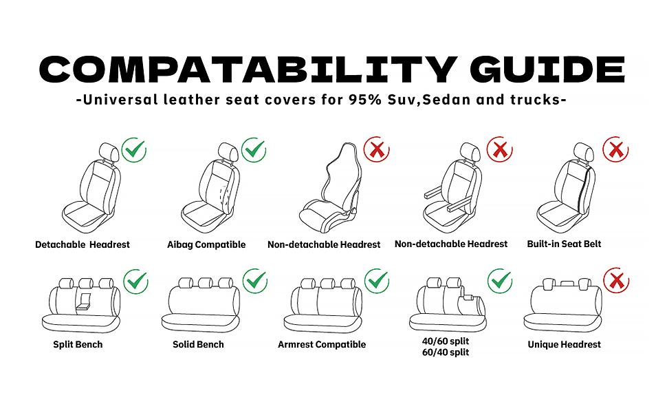 XIANGTA Luxury Leather 5-seater Car Seat  Universal Safety Airbag Interface Waterproof, Anti slip, Easy to Clean  Car Gift Full Set Black Seat Covers for Ford Trucks, Black Blue Stitched Ram Seat Cushions car decor car stuff for women Car Seat Protectors
