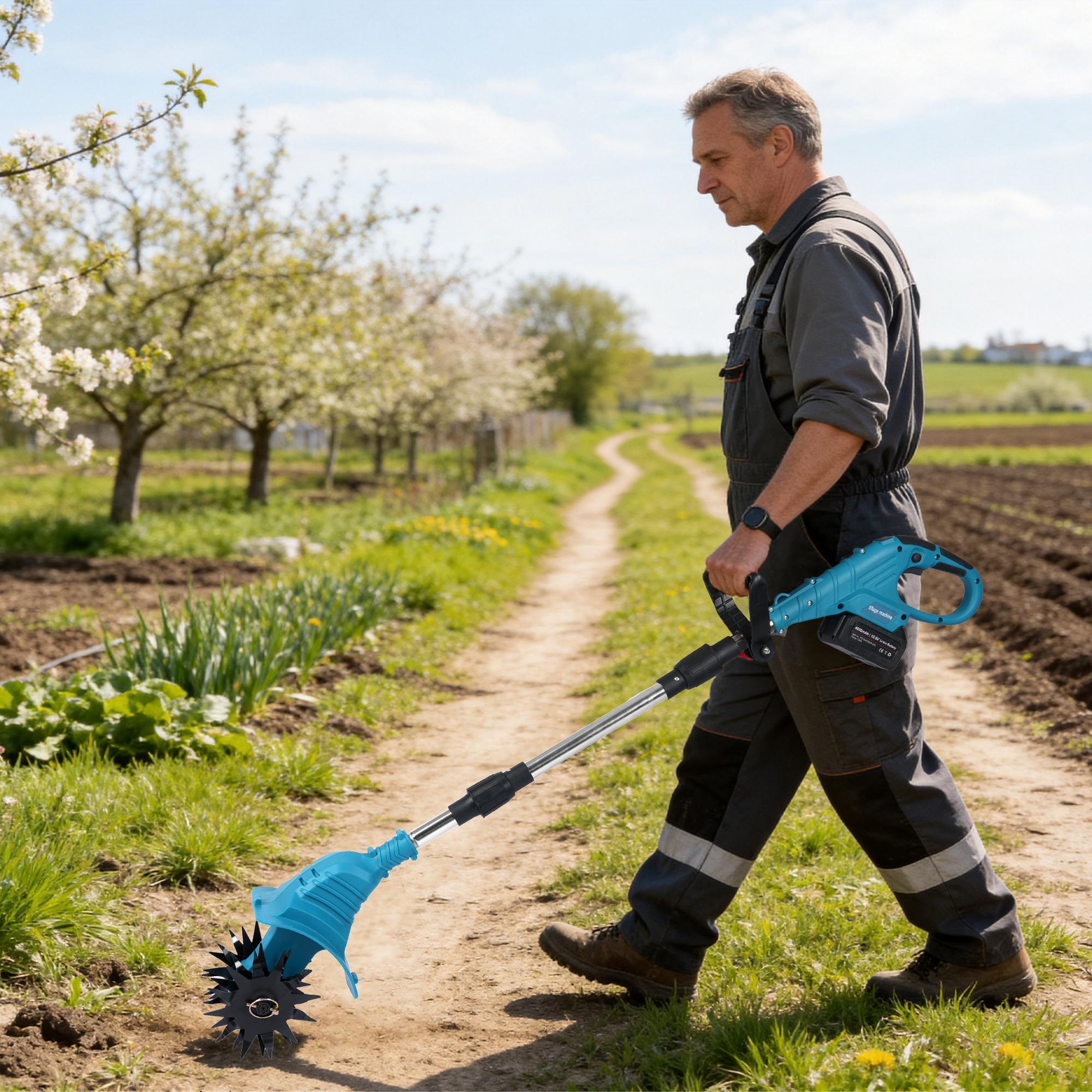 Kaitnax 18.5V Cordless Tiller Cultivator, 360RPM Electric Garden Tiller, with 2 * 4.0Ah Batteries & Charger, 9In Tilling Width and 6.6In Depth Garden Rototiller for Lawn/Gardening/Soil Cultivation Tool Handle Kaitnax 18.5V Cordless Tiller Cultivator, 360RPM Electric Garden Tiller, with 2 * 4.0Ah Batteries & Charger, 9In Tilling Width and 6.6In Depth Garden Rototiller for Lawn/Gardening/Soil Cultivation Tool Handle