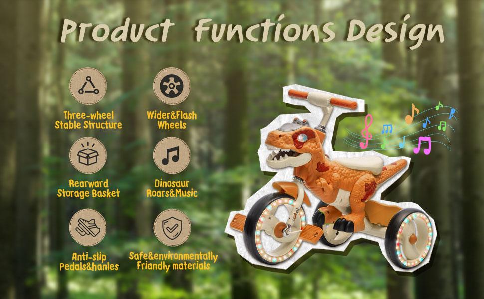 Kids Ride On Three-Wheel Dinosaur Tricycle,Wider Light-up Wheels & More Stable Structural Design,Rear Storage Basket,Built-in Music & Lights,Ideal for Safe Cycling Training&Fun Ride For Kids Aged 3-6. summerwins Ride On Car Toddler Bike Trike Bike Kids Ride On Three-Wheel Dinosaur Tricycle,Wider Light-up Wheels & More Stable Structural Design,Rear Storage Basket,Built-in Music & Lights,Ideal for Safe Cycling Training&Fun Ride For Kids Aged 3-6. summerwins Ride On Car Toddler Bike Trike Bike