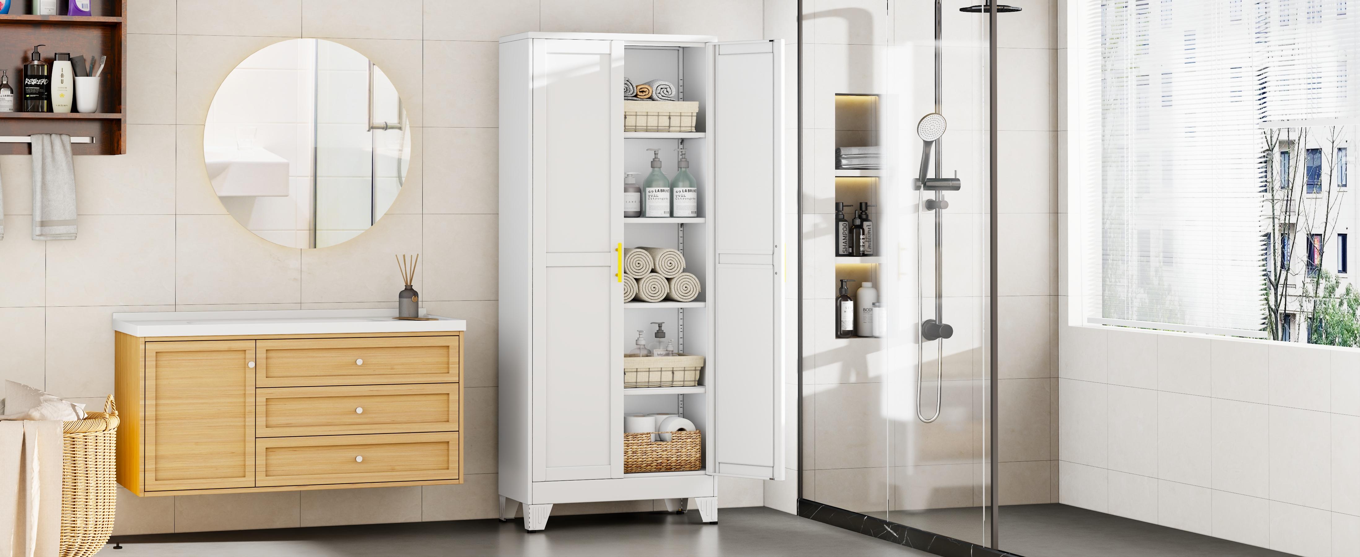 Metal Pantry Cabinet with 2 Doors and Adjustable Shelves Available in four sizes: 47"61" 71" 75" Kitchen Storage Cabinet with Gold Handles - Versatile Storage for Kitchen, Bathroom, Dining Room, Utility Room