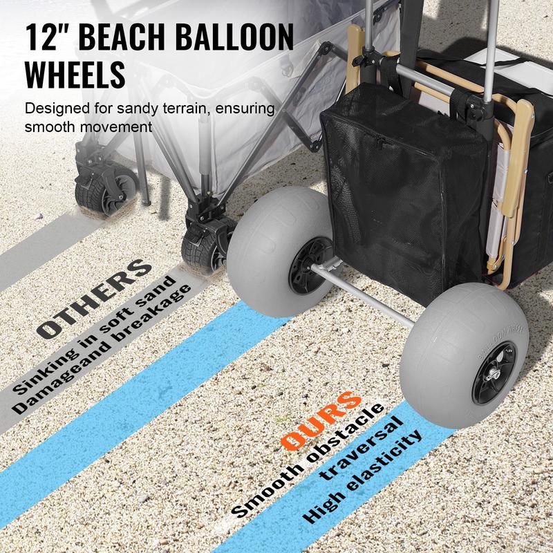 Carrito de playa VEVOR con ruedas grandes para arena, Summervibes, Summervibes, plataforma de carga de 76,9 cm x 39 cm, ruedas grandes de 30,5 cm, capacidad de carga de 75 kg, carrito de arena plegable y altura ajustable de 68,5 cm a 113,5 cm, carrito res