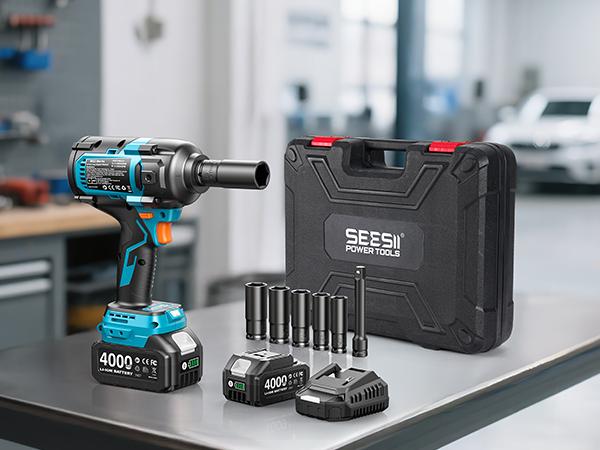 SEESII Upgraded Electric Impact Wrench Detachable Handle - 1180 Ft-lbs (1600 N&middot;m) 1/2" High-Torque, 21V Cordless + 2x 4.0Ah Batteries | for Car/Truck/Mower/Industrial Tasks,WH12 Ultra Pro