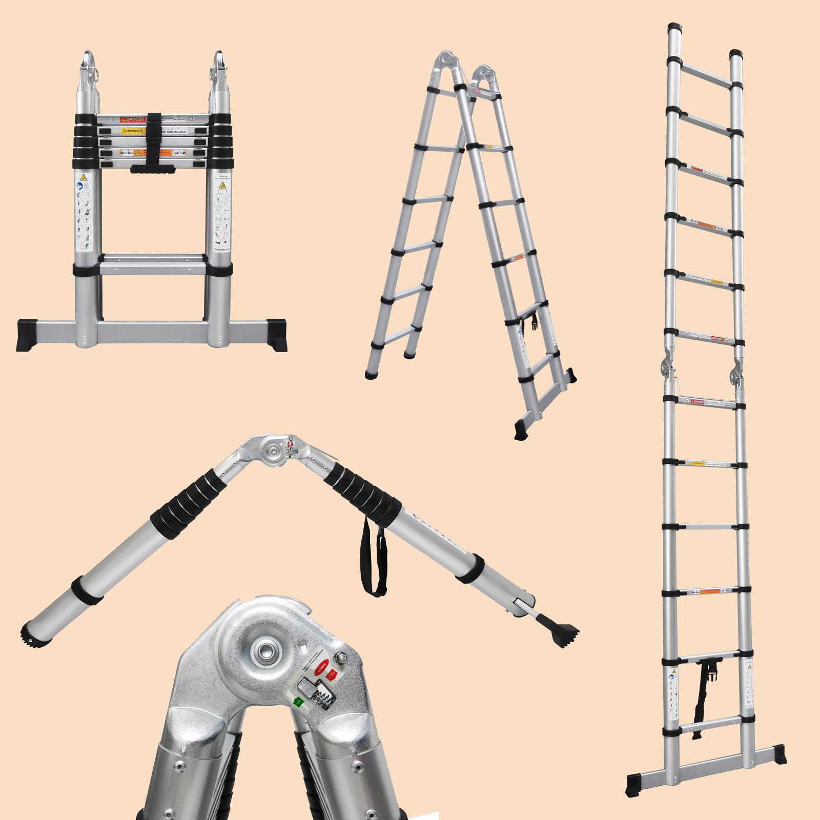 Telescoping Ladder Aluminum A-frame Extension Ladder, Folding Ladder with Stabilizer Bar and Anti-Slip Feet, 330lbs Max Load Capacity, for Home, Office ( 6.2+6.2FT / 8.2+8.2FT ) Telescoping Ladder Aluminum A-frame Extension Ladder, Folding Ladder with Stabilizer Bar and Anti-Slip Feet, 330lbs Max Load Capacity, for Home, Office ( 6.2+6.2FT / 8.2+8.2FT )