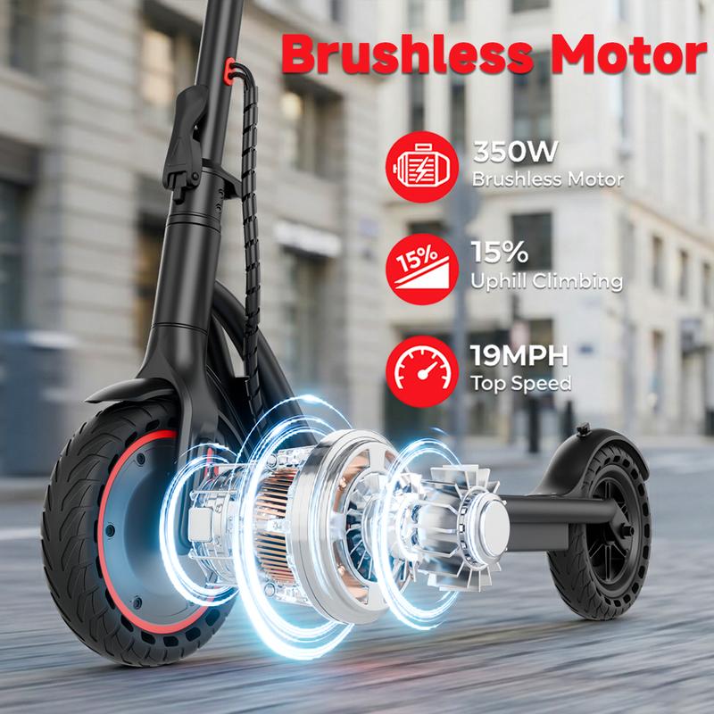 Patinete eléctrico plegable de 350 W - Batería de 36 V y 5,2 Ah, velocidad máxima de 30 km/h, neumáticos macizos de 21,5 cm, control por aplicación, sistema de doble frenado, resistente al agua IPX4, capacidad de carga de 120 kg, transporte urbano intelig