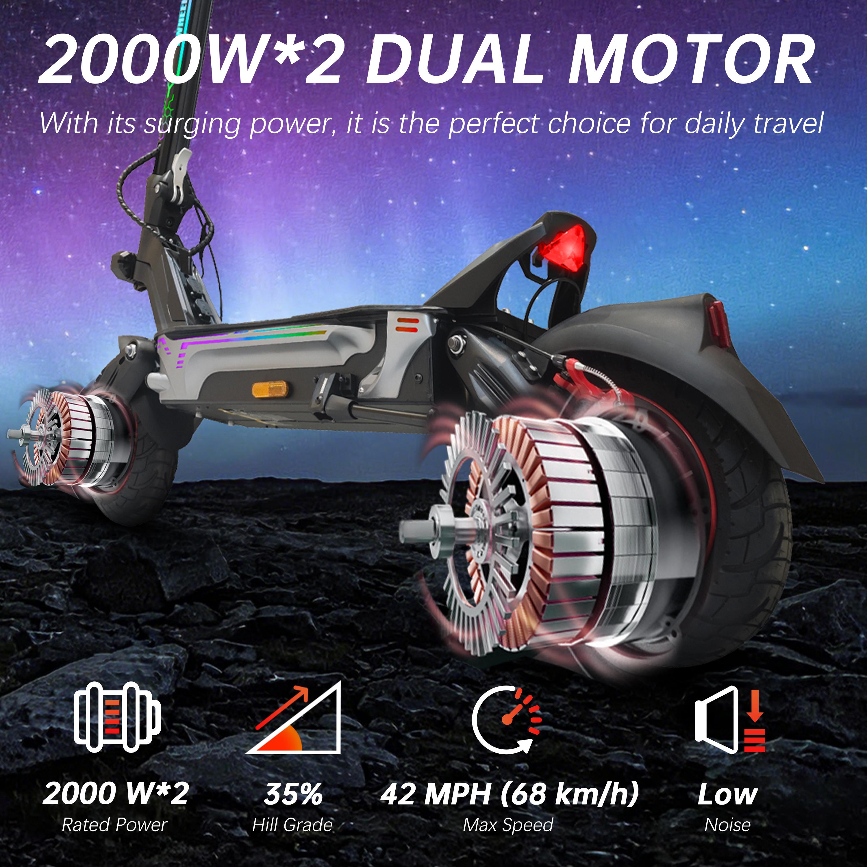 [ZWHEEL] GT1 LITE Powerful Max Pro Electric Scooter, 50 miles Range, Equipped with a 4000W dual motor, Up to 42MPH speed, 11'' Tubeless Tires, Front and rear shock absorbers, Hands-free unlocking, Anti-theft protection, and a foldable design,Summer Vibes
