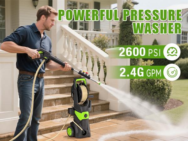 Electric Pressure Washer, 2600 PSI 2.4 GPM with 4 Nozzles & Foam Cannon for Cleaning Cars, Driveways, Decks, Fences, Patios &  Outdoor Cleaning Tough Grime