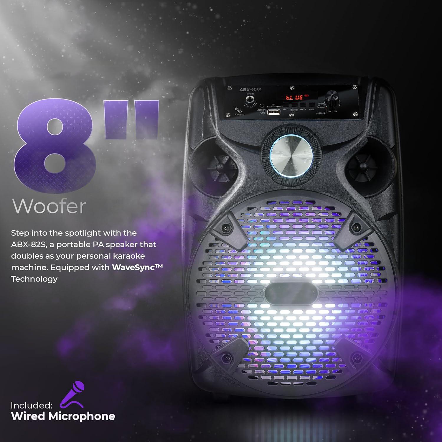 Wireless Rechargeable LED 8" Subwoofer Wireless Portable Bluetooth PA Speaker With Stand Microphone FM Radio. Karaoke System Sound Box Audio Wireless Rechargeable LED 8" Subwoofer Wireless Portable Bluetooth PA Speaker With Stand Microphone FM Radio. Karaoke System Sound Box Audio