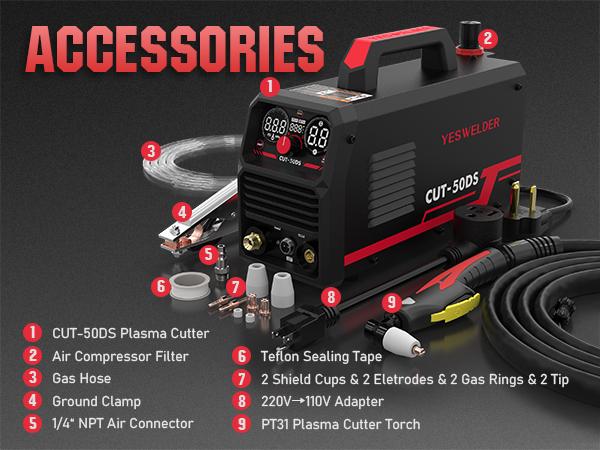 YESWELDER CUT-50DS 50Amp 110/220V Plasma Cutter, Digital Display Air Power Plasma Cutting Machine - 2T/4T and 16/25" Max Cut