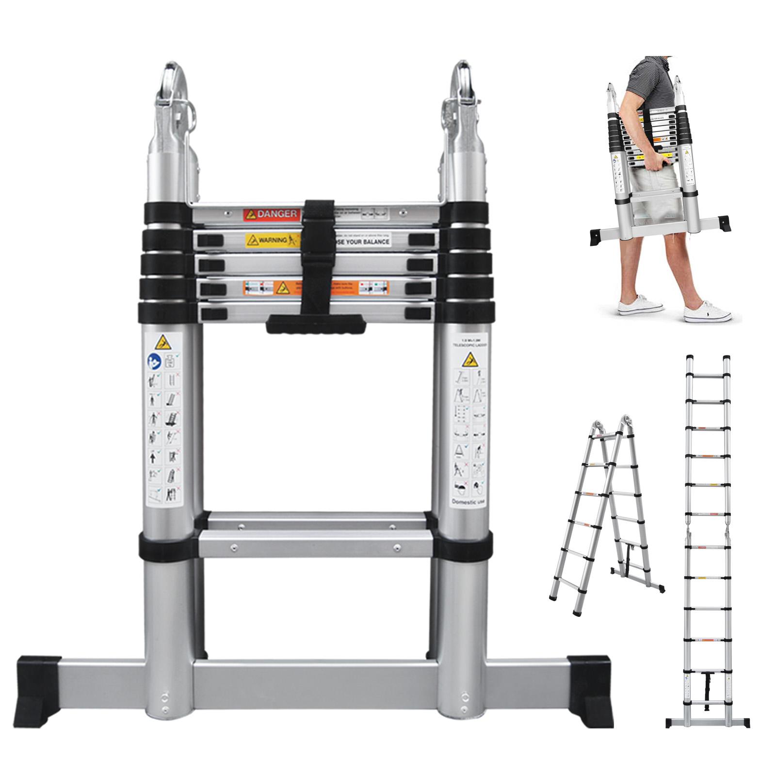 Telescoping Ladder Aluminum A-frame Extension Ladder, Folding Ladder with Stabilizer Bar and Anti-Slip Feet, 330lbs Max Load Capacity, for Home, Office ( 6.2+6.2FT / 8.2+8.2FT ) Telescoping Ladder Aluminum A-frame Extension Ladder, Folding Ladder with Stabilizer Bar and Anti-Slip Feet, 330lbs Max Load Capacity, for Home, Office ( 6.2+6.2FT / 8.2+8.2FT )