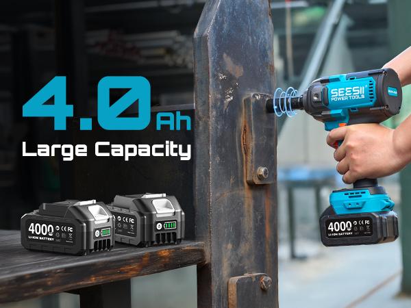 SEESII Upgraded Electric Impact Wrench Detachable Handle - 1180 Ft-lbs (1600 N&middot;m) 1/2" High-Torque, 21V Cordless + 2x 4.0Ah Batteries | for Car/Truck/Mower/Industrial Tasks,WH12 Ultra Pro