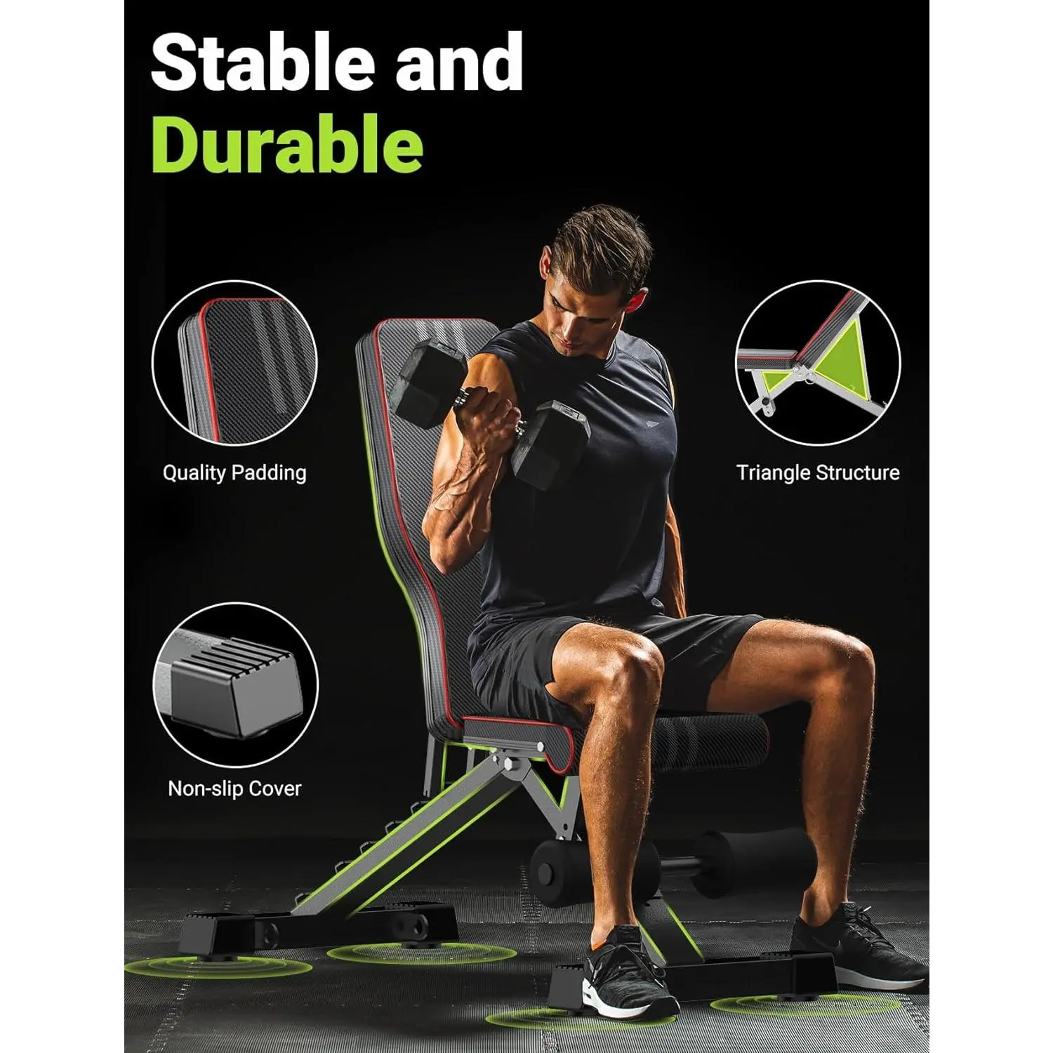 #SummerVibes Banco de pesas ajustable, banco de entrenamiento plegable para gimnasio en casa — Entrenamiento de cuerpo completo y fuerza — Banco utilitario (inclinado, declinado y plano) con ajuste rápido.