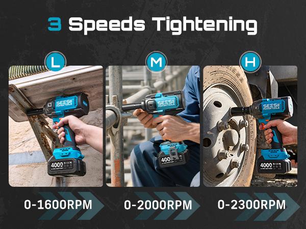 SEESII Upgraded Electric Impact Wrench Detachable Handle - 1180 Ft-lbs (1600 N&middot;m) 1/2" High-Torque, 21V Cordless + 2x 4.0Ah Batteries | for Car/Truck/Mower/Industrial Tasks,WH12 Ultra Pro