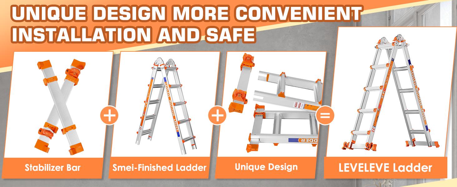LEVELEVE Extendable Telescopic Multi-Position Ladder - Convertible Modes, A-Frame Step Ladder with Stabilizer Bars, Narrow Folded Width, 330LBS Load Capacity, Wheels, Safe for Home & Outdoor Roof Work, Extendable Telescopic Ladders LEVELEVE Extendable Telescopic Multi-Position Ladder - Convertible Modes, A-Frame Step Ladder with Stabilizer Bars, Narrow Folded Width, 330LBS Load Capacity, Wheels, Safe for Home & Outdoor Roof Work, Extendable Telescopic Ladders